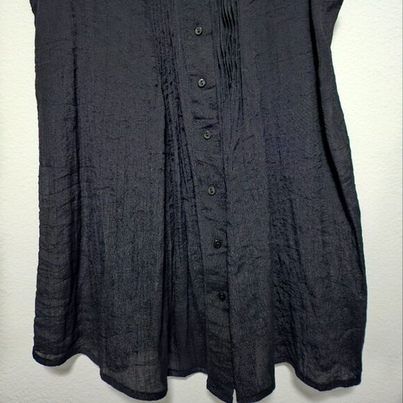 Fever Black Witchy Whimsigoth Sheer Collared Gauzy Vest Pintucked Buttoned Sz S - Picture 9 of 12
